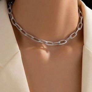 Silver Chain Link Choker Necklace